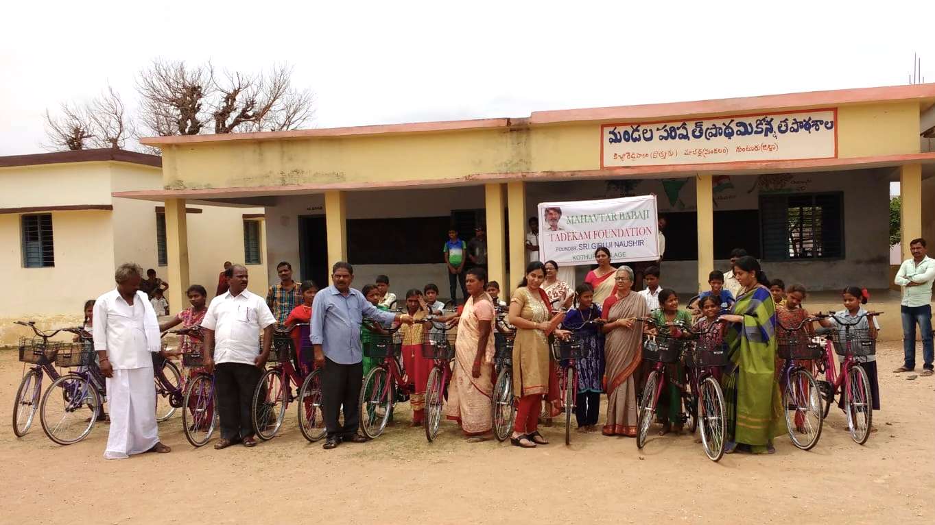 Sewika Sudha with cycles donated to girl students