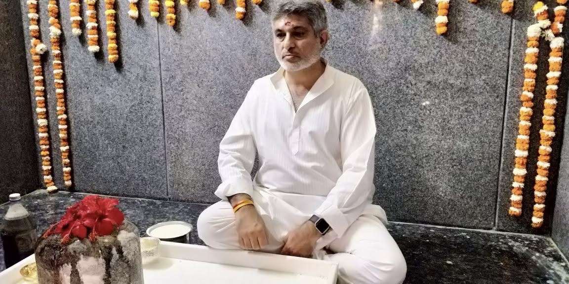 Guruji Naushir meditating inside Burugupudi Shiva Temple renovated by TadEkam Foundation